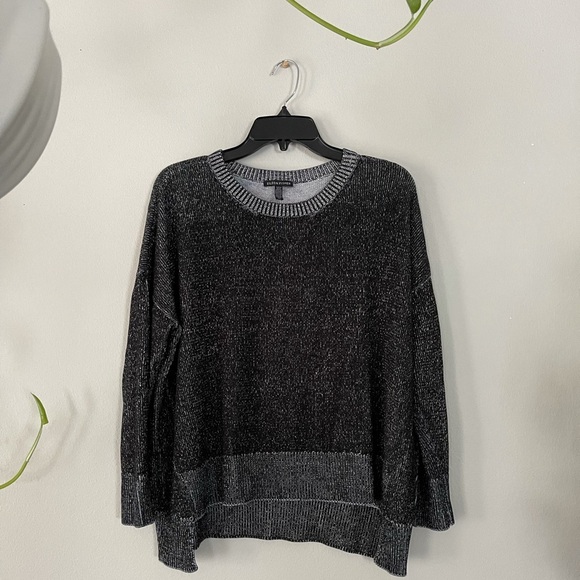 Eileen Fisher Size Tencel Box Sweater Ballet Neck Black/White Texture Marled - Picture 2 of 8